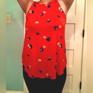 Old Navy lux red floral blouse top with blue yellow floral patterns sleeveless